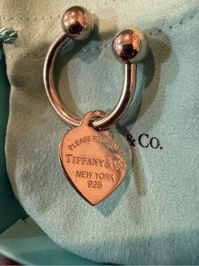 Tiffany & Co. Silver Heart Tag Key Charm on Ring